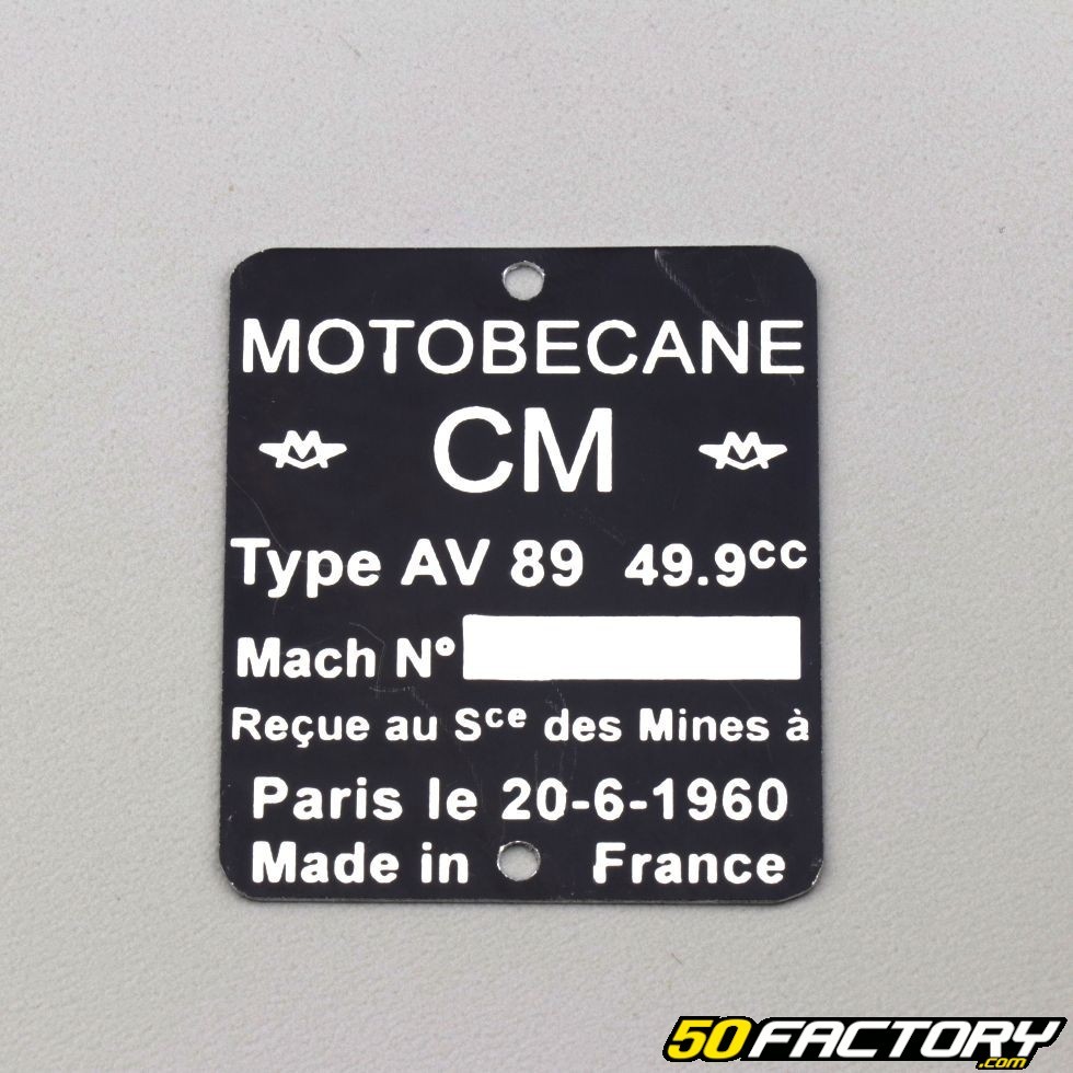 Plaque constructeur Motobécane AV89 26 6 1960 Pièce mobylette