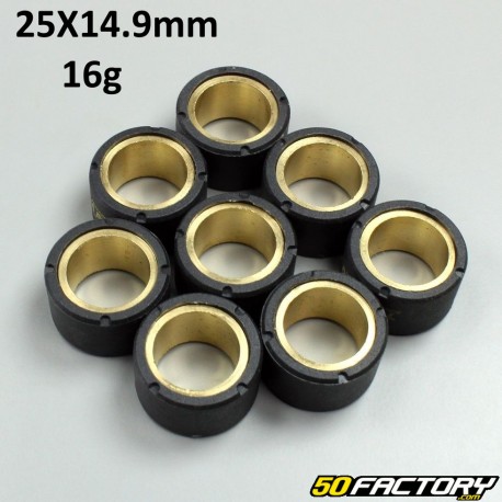 Rolos inversores 16g 25x14.9 mm Yamaha Tmax,  Xmax,  Peugeot Metropolis 400, 500 ...