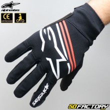 Gants street Alpinestars Reef homologués CE moto noirs, blancs et rouges fluo