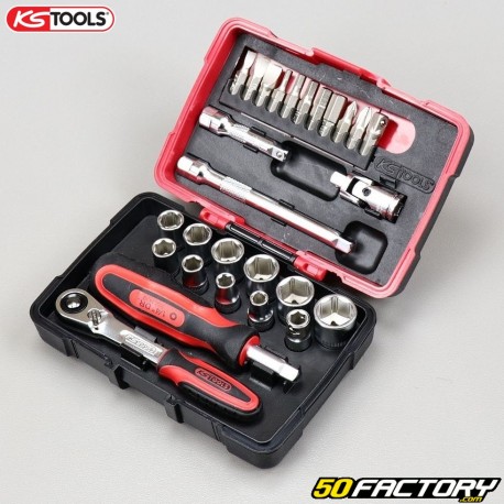 KS Tools - Cliquet réversible porte-embouts 1/4'' avec adaptateur  carré pour douilles 1/4