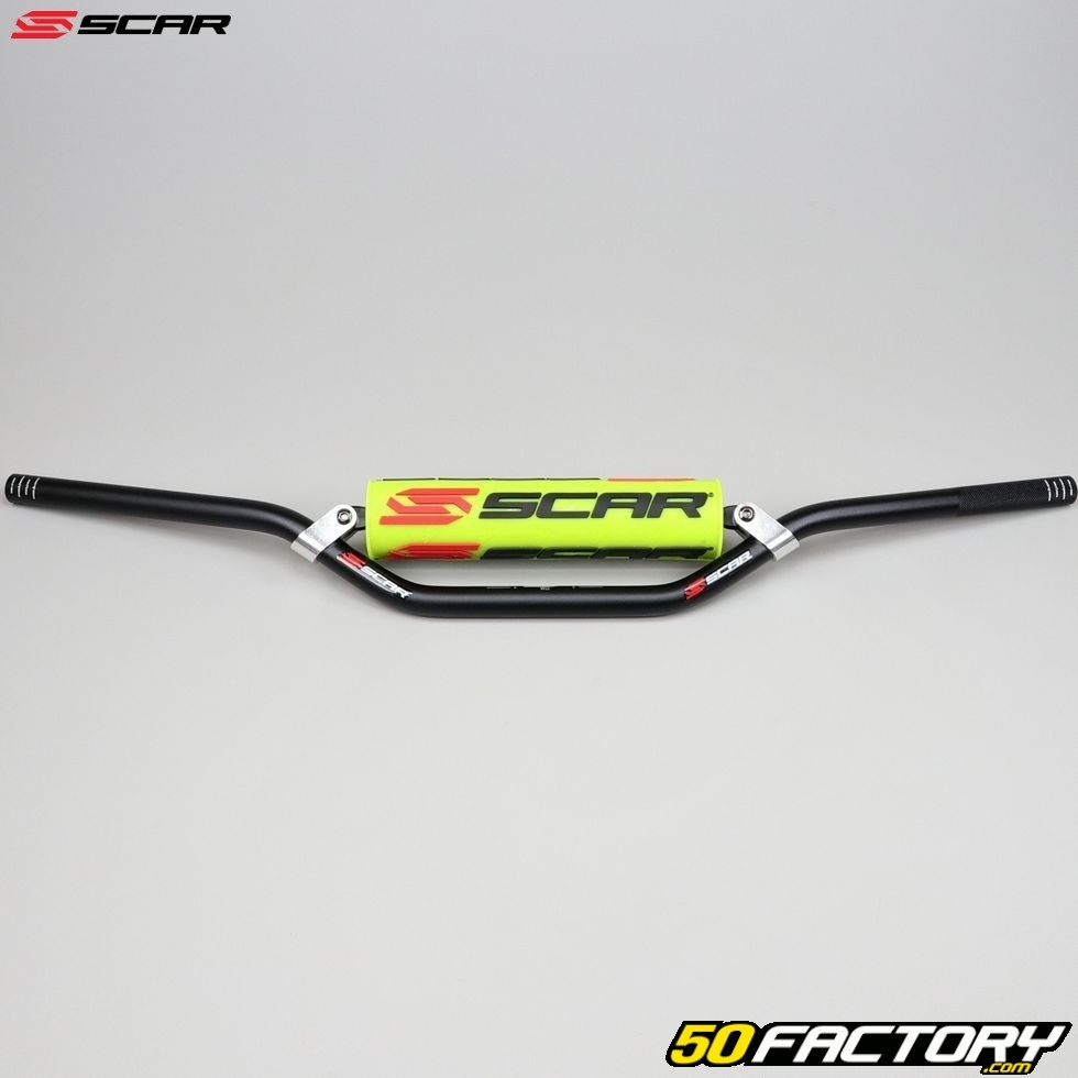 Guidon Ø22mm Scar S² Medium Noir Avec Mousse Jaune Fluo Pour Moto