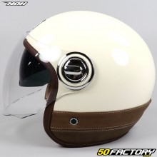 Casco jet Nox  Heritage crema y cuero marrón