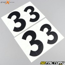 Nummer 3 Evo-X-Aufkleber Racing schwarz glänzend (4er-Set)