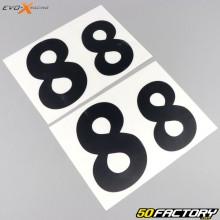 Stickers numéro 8 Evo-X Racing noirs brillant (jeu de 4)