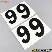 Número 9 Evo-X Pegatinas Racing negros mate (juego de 4)