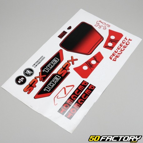 Kit decorativo Peugeot 103 SPX fase 1 (jantes Gromeca) preto e vermelho