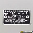 Plaque constructeur Peugeot C051 version A (28 mars 1986) (identique origine)