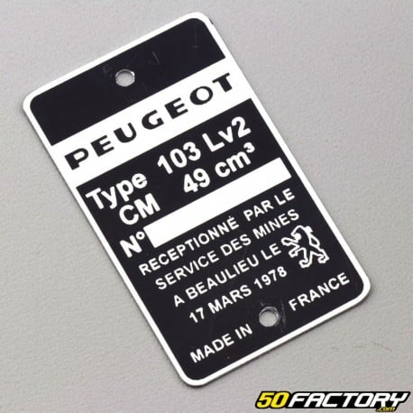 placa do fabricante Peugeot 103 LV2 (17 março 1978) (mesma origem)