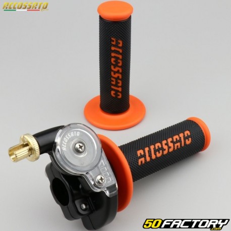 Gas handle complete with Accossato coatings Racing  semi-waffle black and orange