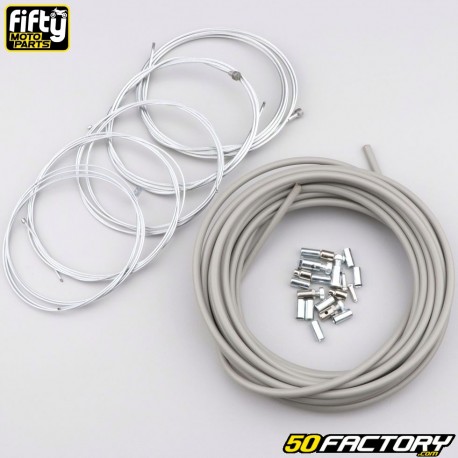 Cables y conductos de gas, starter, descompresor y frenos MBK 51, Motobécane AV88, 89... Fifty gris (conjunto)