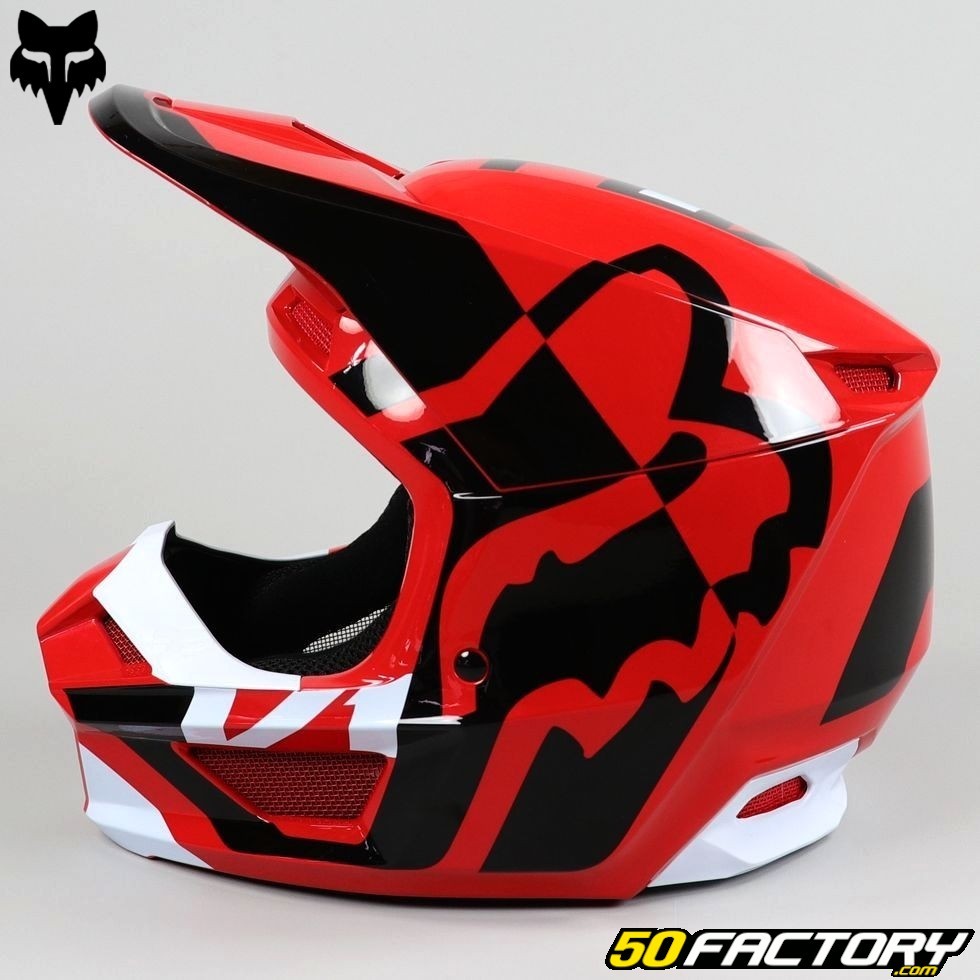 Casque cross enfant Fox Racing V1 Lux rouge fluo – Équipement moto