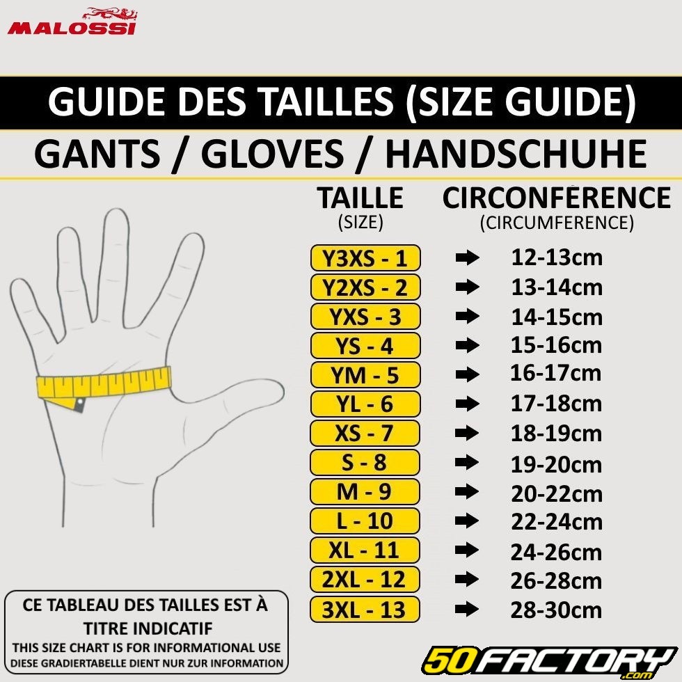 Gants Malossi M-Gloves homologués CE moto jaunes - Équipement pilote