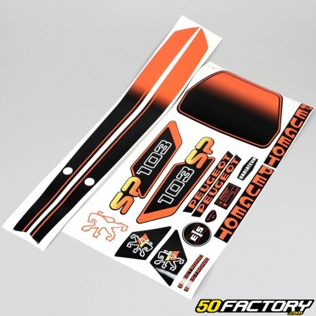 Kit déco Peugeot 103 SP3 (avec stickers de carters) noir et orange