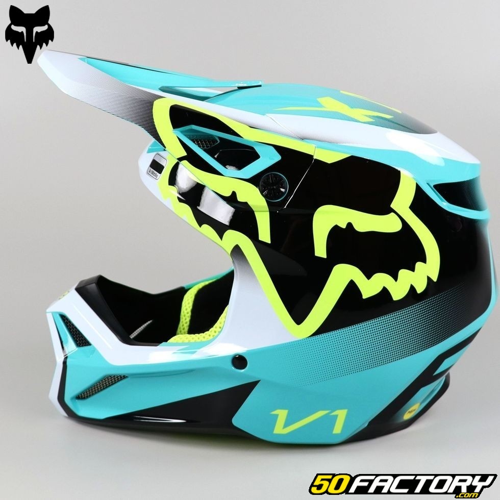 Casque cross enfant Fox Racing V1 Trice bleu turquoise – Équipement moto