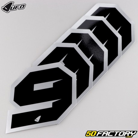 Number 9 stickers UFO Evo black edging silver 10 cm (set of 5)