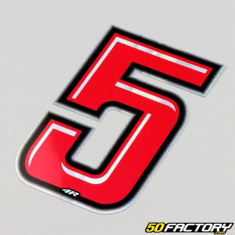 Number 5 sticker red holographic edging black 10 cm