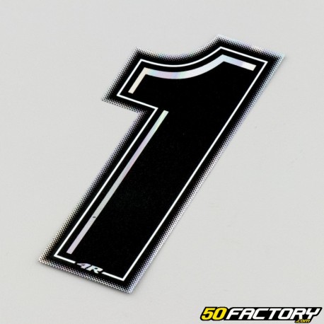 Black holographic number sticker with silver edging 1 cm