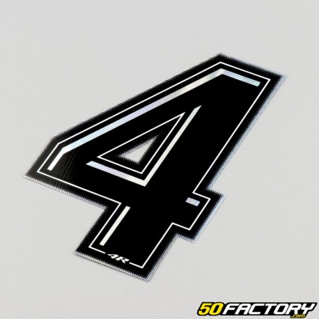 Black holographic number sticker with silver edging 4 cm