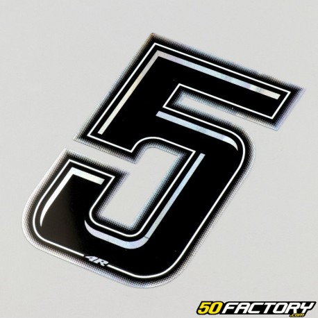 Black holographic number sticker with silver edging 5 cm