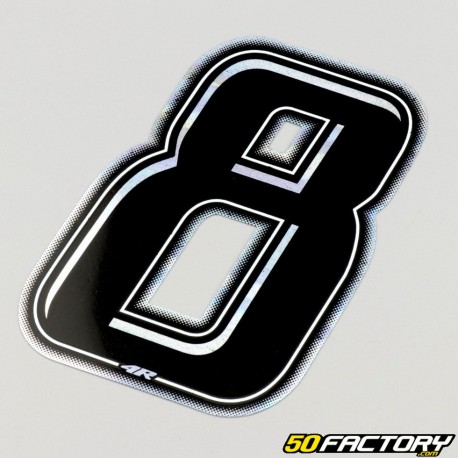 Black holographic number sticker with silver edging 8 cm
