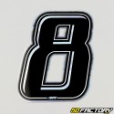 Black holographic number sticker with silver edging 8 cm