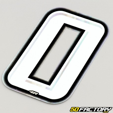 Number sticker holographic white silver edging 0 cm