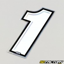 Sticker number 1 holographic white silver edging 10 cm