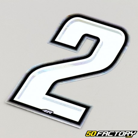 Number sticker holographic white silver edging 2 cm