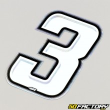 Sticker number 3 holographic white silver edging 10 cm