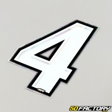 Sticker number 4 holographic white silver edging 10 cm