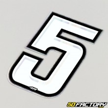 Sticker number 5 holographic white silver edging 10 cm