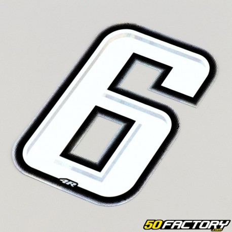 Number sticker holographic white silver edging 6 cm