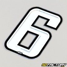 Sticker number 6 holographic white silver edging 10 cm