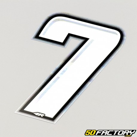 Number sticker holographic white silver edging 7 cm