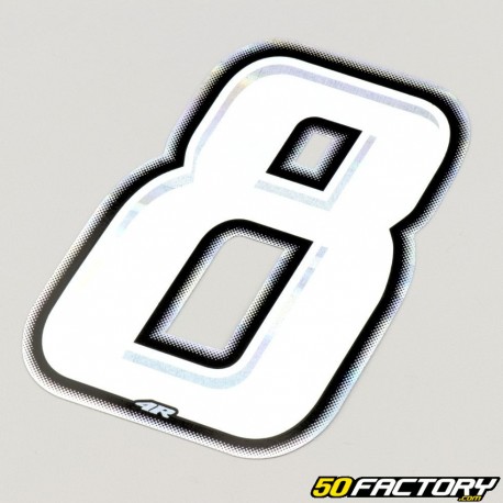 Number sticker holographic white silver edging 8 cm