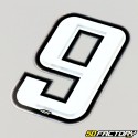 Number sticker holographic white silver edging 9 cm