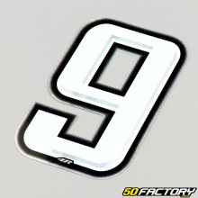 Sticker number 9 holographic white silver edging 10 cm