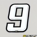 Number sticker holographic white silver edging 9 cm