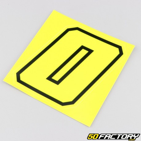 Número do adesivo 0 amarelo fluorescente borda preta 10 cm