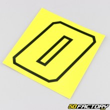 Sticker numéro 0 jaune fluo liseret noir 10 cm