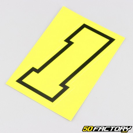 Sticker numéro 1 jaune fluo liseret noir 10 cm