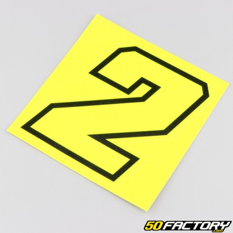Sticker number 2 fluorescent yellow black edging 10 cm