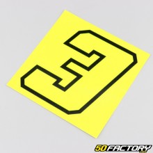 Sticker numéro 3 jaune fluo liseret noir 10 cm