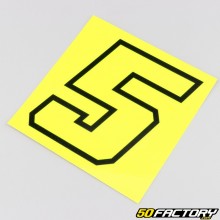 Adesivo número 5 amarelo fluorescente borda preta 10 cm