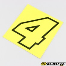 Sticker numéro 4 jaune fluo liseret noir 10 cm