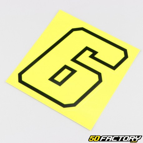 Adhesivo numero 6 amarillo fluorescente ribete negro 10 cm