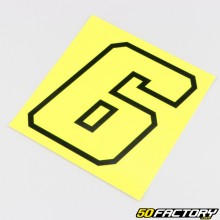 Sticker numéro 6 jaune fluo liseret noir 10 cm