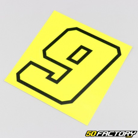 Sticker numéro 9 jaune fluo liseret noir 10 cm