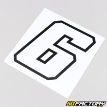 Pegatina sticker número 6 blanco borde negro 10 cm