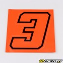 Sticker number 3 neon red edging black 10 cm